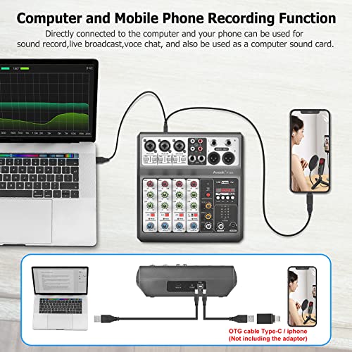 image for Aveek 5-Channel Audio Mixer, Sound Board Mixing Console with USB Bluet