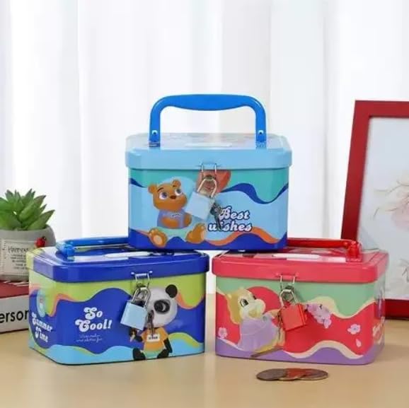 Image of Sajani Cute Cartoon Creative Portable Piggy Bank, Money Saving Box with Combination Lock, Mini Coin Bank Gifts for Boys and Girls, Best Return Gifts for Kids (Pack of 1) (Rectangle - Pink)