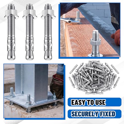 Moxweyeni 20 Pcs 3/4" x 5-1/2" Heavy Duty Wedge Anchors Zinc Plated with Nuts and Washers, Concrete Anchors for Concrete and Cement for Construction Industrial DIY by Moxweyeni - Image 4