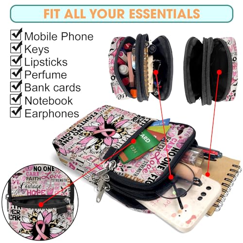 84hoods Breast Cancer Awareness Gift for Women. Crossbody Phone Bag with Adjustable Strap. Small Waterproof Cell Phone Purse. Support for Fighter, Survivor. Pink Typography.4