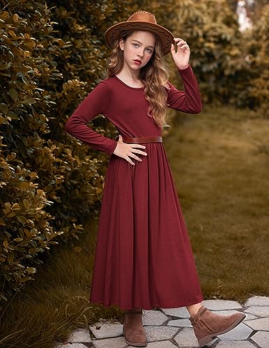 Image of Arshiner Girls Maxi Dress Long /Short Sleeve Casual Holiday Dress with Pockets for 5-13 Years