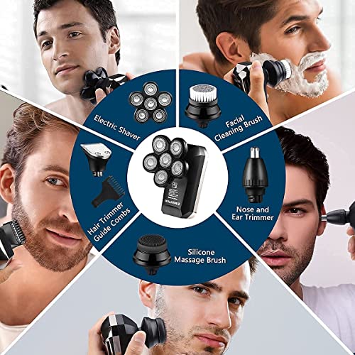 Head Shaver For Men, Yblntek 5-In-1 Electric Razor For Men Cordless Led Bald Head Shaver, Ipx7 Waterproof 6D Rotary Shaver Grooming Kit With Nose Hair Trimmer, Valentine's Day Gift For Men, Husband #TOP1