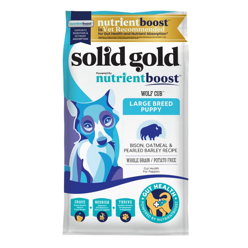 Solid GoldLarge Breed Puppy Food with Real Bison, Oatmeal & Barley - Whole Grain Puppy Food for Large Breed for Healthy Growth and Balanced Nutrition - Nutrientboost - 3.75 LB Bag