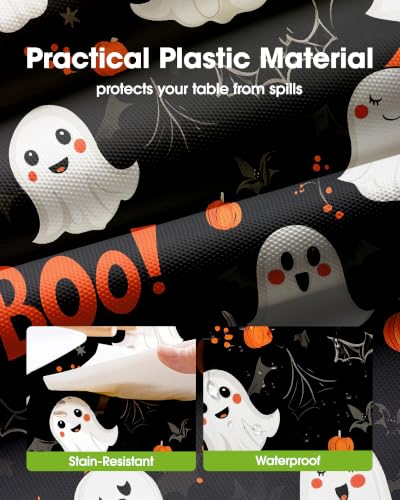 Image of Pureegg Plastic Table Cloth Disposable 54x108 Inch 10 Pack Halloween Black