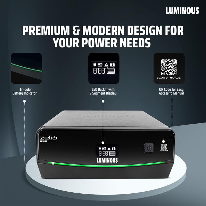 Image of Luminous Inverter & Battery Combo for Home, Shop & Office - Zelio M 1300 (1100VA /12V) Sine Wave Inverter + Ampbox AB24060 Gel Battery with 4 Hr Backup| Warranty: 36M (Inverter)+60M (Battery)