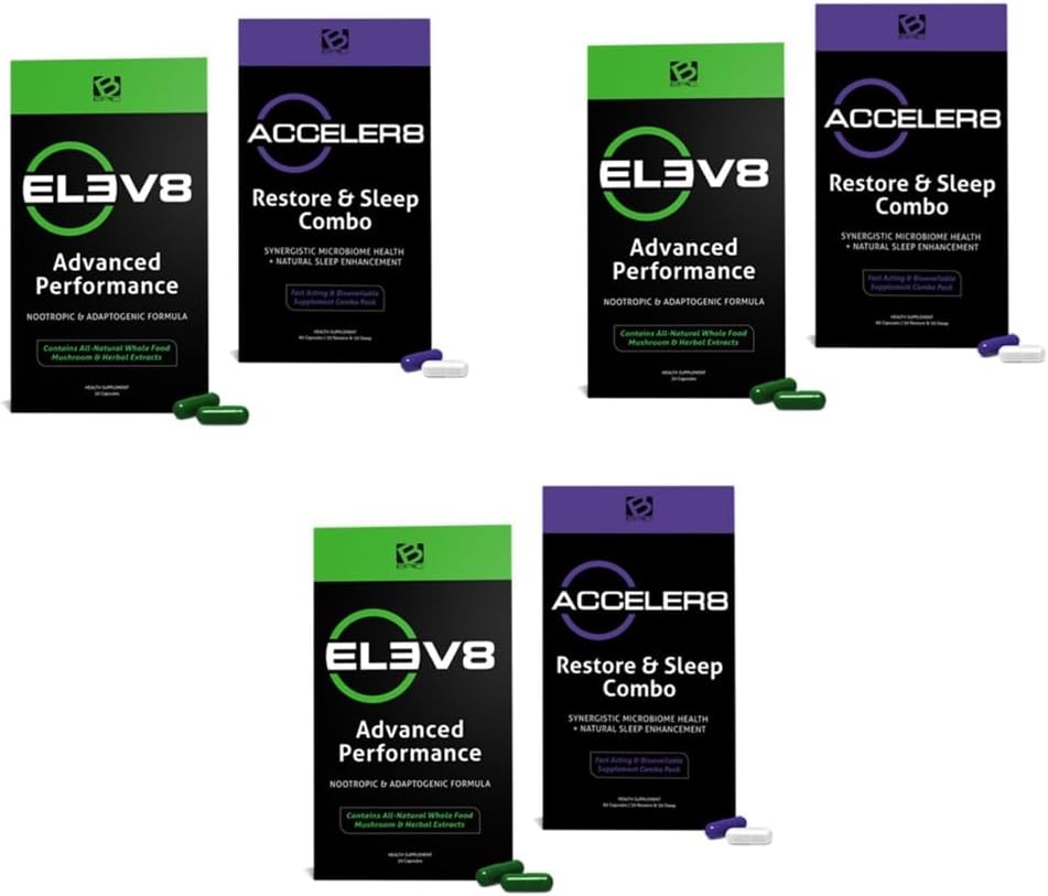 B-epic's Acceler8 and Elev8-1 Month (30 Day) Supply - (90 Capsules Total) Green, White and Purple Capsules - Elev8 Plus Acceler8 2 Box Set (3)