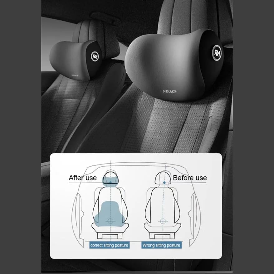 Image of Memory Foam Cars Neck Support Pillow, Removable Cover, Head Rest Support for Cars, Office Chair, Black, 1 Pack (Neck Gray)