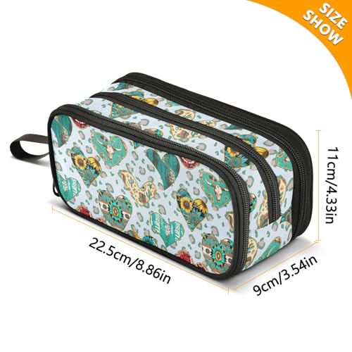 Image of ZAZYXTJ Western Aztec Leopard Print Large Capacity Pencil Case 3 Compartment Pen Pouch Storage Canvas Makeup Bag for School Office Teen Girl Boy Men Women
