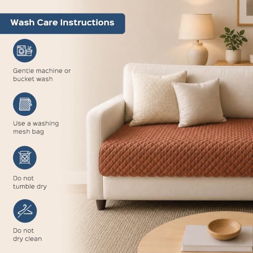Image of HomeStrap 2 Single Seater Sofa Cover Set (1+1 Seater) | Quilted Velvet Fabric with Polyester Back | Soft Lint-Free Sofa Cover for Living Room | Dust & Scratch Protection | Brown