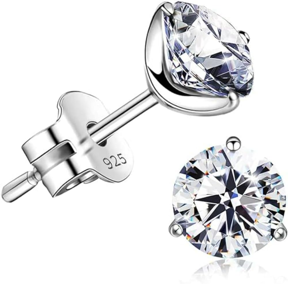 1 cttw White Round Cubic Zirconia Silver Stud Earrings For Her