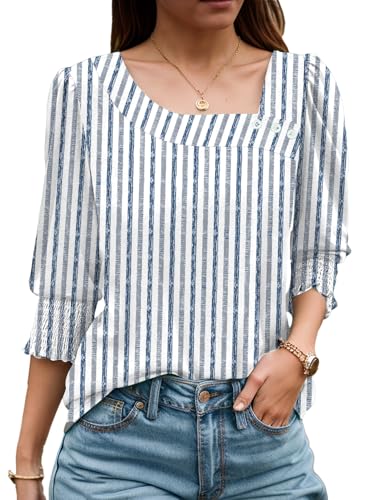 ETCYY NEW Womens Tops Dressy Casual Shirts 3/4 Length Sleeve Blouses for Women with Smocked Cuffs