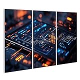 islandburner Bild auf Leinwand Haus auf futuristischem Interface mit Beleuchtung für Wohnzimmer Technikliebhaber Elektronikmarkt Bilder Wandbilder Poster