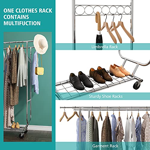 Raybee Heavy Duty Clothes Rack 610 Lbs Clothing Racks For Hanging Clothes Portable Clothes Rack Rolling Clothing Rack On Wheels Collapsible Commercial Grade Garment Rack Heavy Duty Chrome #TOP3