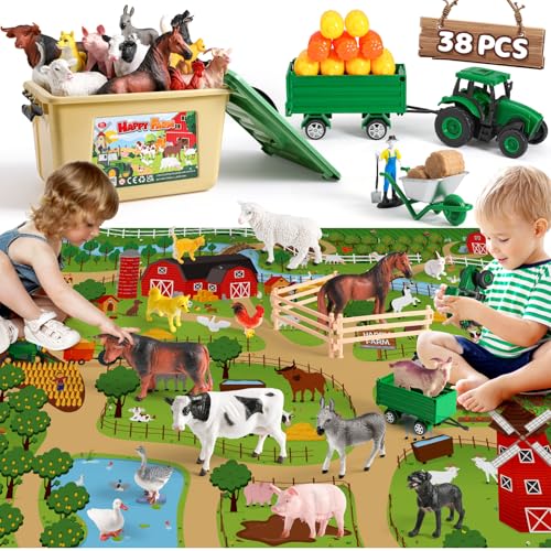 WAIIW Farm Animal Toys with Play Mat