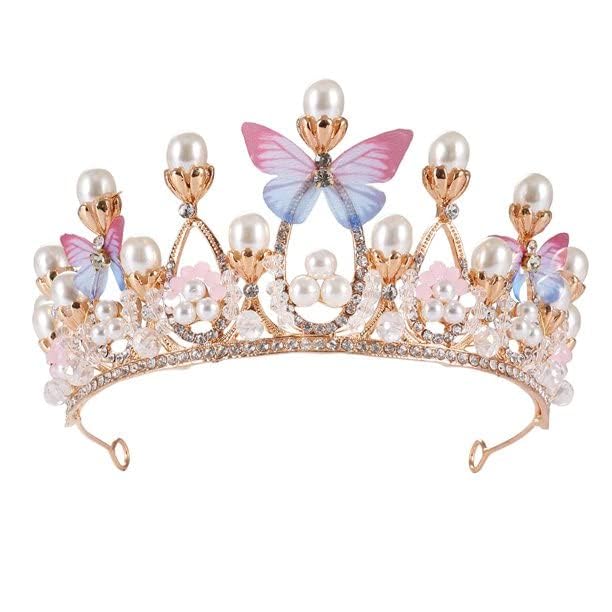 Hetzon SalesCrystal Tiara Crown Pearl Princess Costume Crown Headband Flower Pageant Handmade Hair Accessories Cosplay,Birthday,Celebration for Girl Women