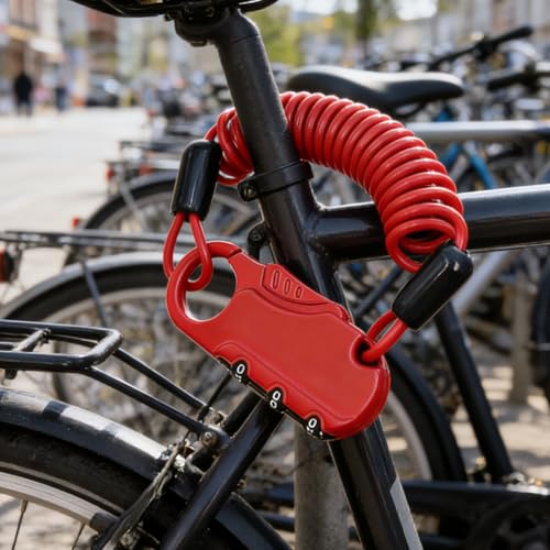 Candado de Combinación Resettable para Bicicleta, Rojo miniatura 5
