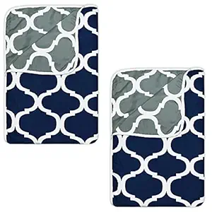 Divine Casa Polyester All-Weather 120 GSM Printed Lightweight Reversible Design Set of 2 Single Bed AC Dohar Blanket - Dark Blue and Grey