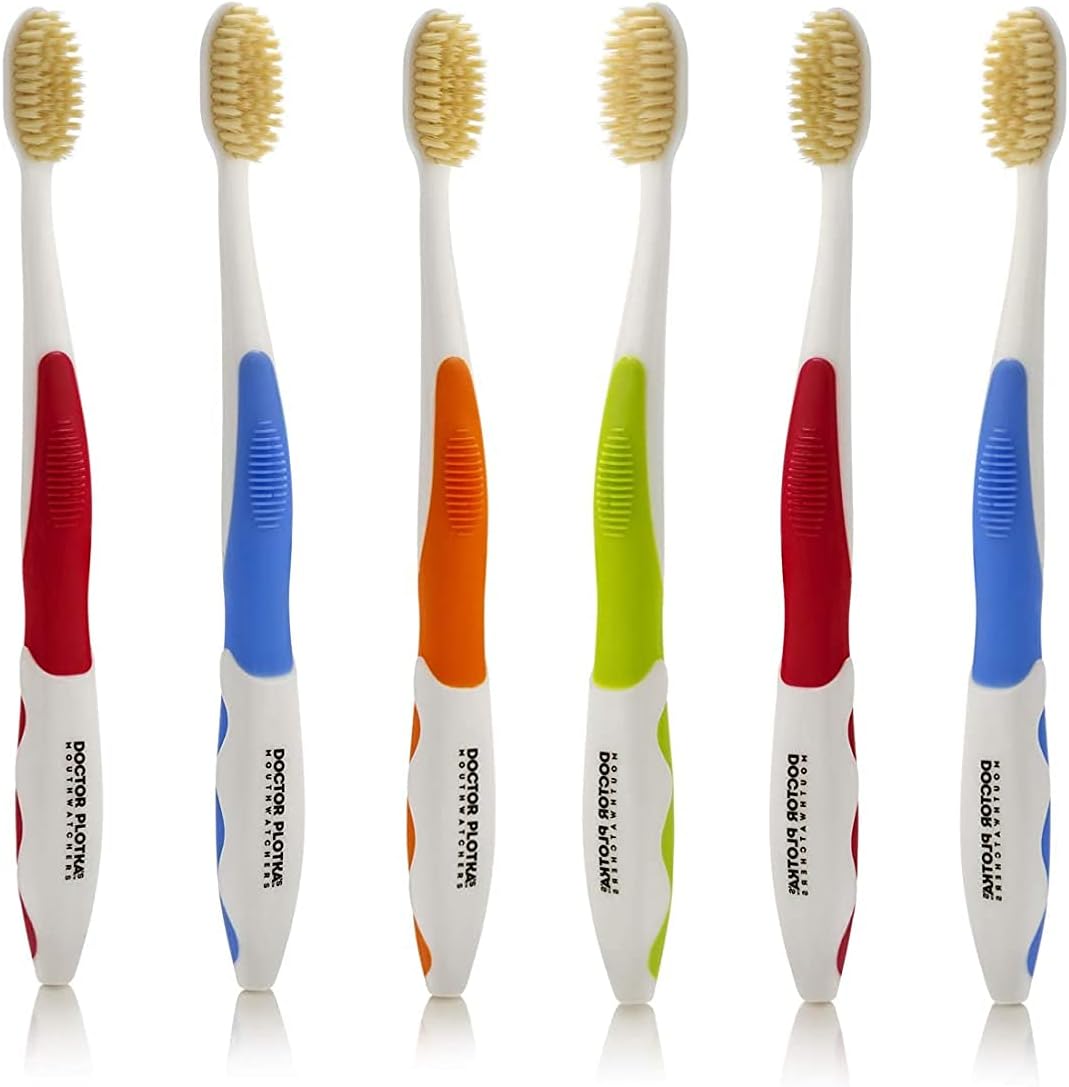 MOUTHWATCHERS Soft Flossing Toothbrushes for Adults, Value 6 Pack, Ultra Clean Manual Toothbrush Set for Sensitive Teeth & Gums, by Dr. Plotka, Assorted Colors