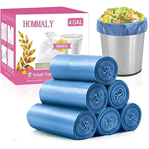 HOMMALY 4 Gallon Small Blue Trash Bags Strong Clear Garbage Bags, Bathroom Trash Can Bin Liners, Plastic Bags for Office, Waste Basket Liner（Blue） Cover