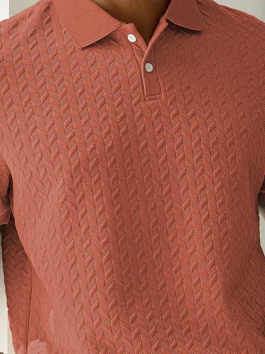 Image of GRECIILOOKS Textured Polo T-Shirt for Men | Premium Collared Jacquard Leaf Polo | Smart Casual & Formal t Shirt for Men | Stylish t Shirt for Mens for Office, Party & Everyday Outfit