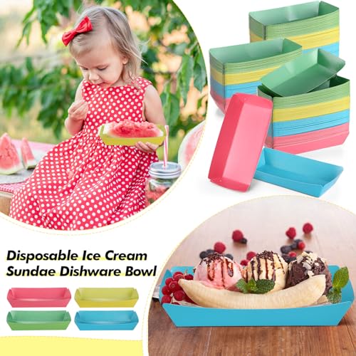 FoldTier 8oz Paper Food Boat Trays 2lb Sturdy Paper Banana Split Boats Disposable Ice Cream Sundae Dishware Bowl Boats Plate for Party Serving Snack Candy Salad(Classic,Vividcolor,100 Pack) by FoldTier - Image 3