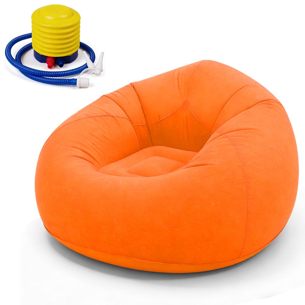 Divano gonfiabile e poltrona, pouf gonfiabile, comodo divano pieghevole per soggiorno, campeggio e giardino, gonfiabile e lavabile, poltrona singola per relax e tempo libero (arancione)