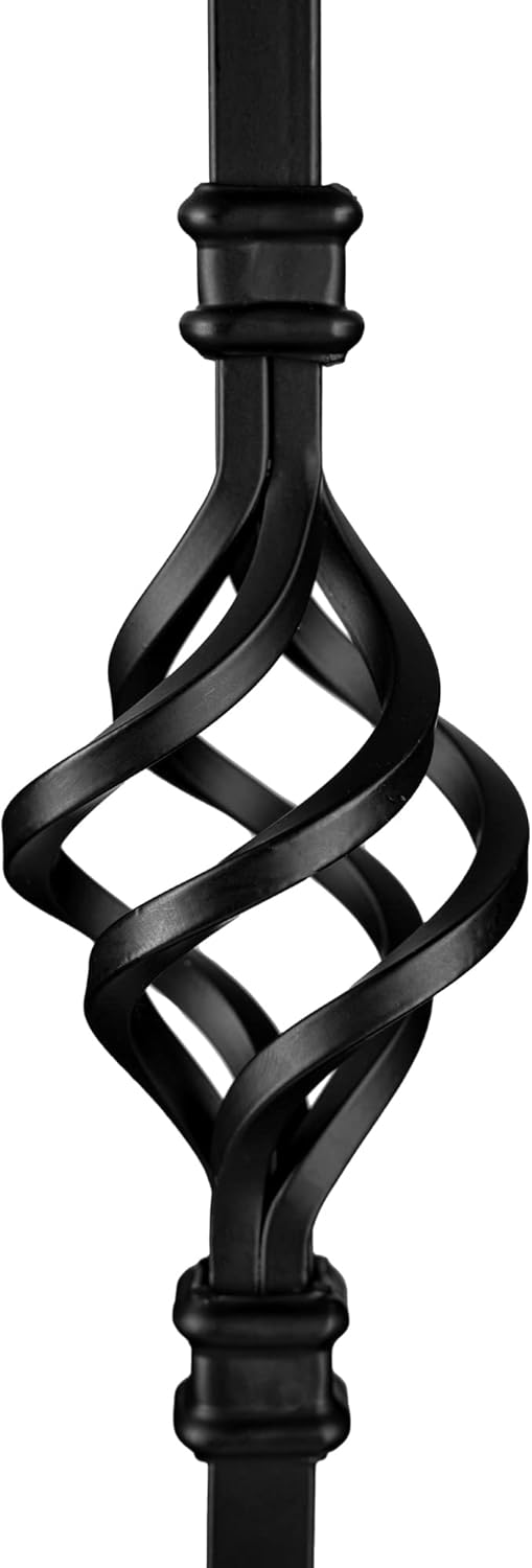 Nuvo Iron 1/2" Square Hollow Black Steel Interior Stair Baluster - 44" Long - Single Basket (Pack 12)