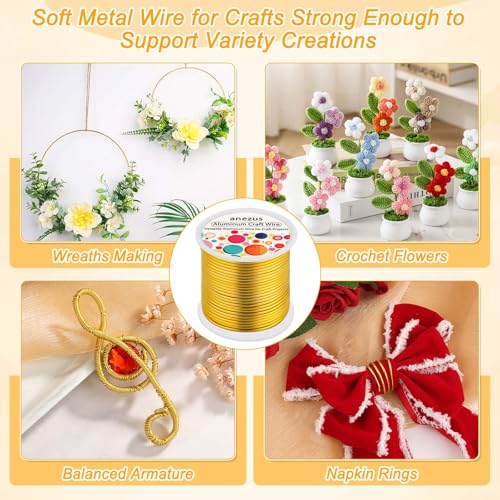 Image of Anezus 12 Gauge Craft Wire Bendable - 2mm Metal Armature Sculpting Wire for Crafting, Wreath Making, Jewelry Making, Beading, Floral (Golden, 100 Feet)
