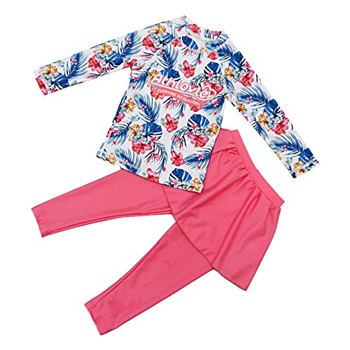 Kids Girls 2 Piece Swimsuit Floral Print Rash Guard Shirts with Long Pants Sunsuit UV Protection Swimwear