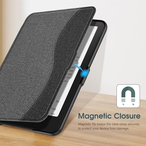Image of Fintie Slim Case for 7 inch Kindle Paperwhite 12th Gen 2024 & Kindle Colorsoft | Lightweight PU Leather Hard Back Shell Cover, Magnetic Closure, Auto Wake /Sleep, for Kindle Paperwhite 2024, Gray /Black