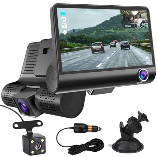 Image of DRUMSTONE ( 5+5 Years Warranty ) 4 Inch IPS Dashboard Dash Cam for Car - Full HD 1080P Recording, Front Rear Inside View, G-Sensor, Loop Video, Night View, Car Security DVR (𝐁𝐥𝐚𝐜𝐤)