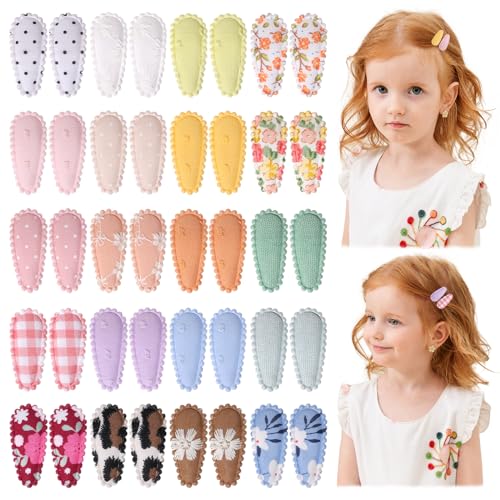 yoyokid 40 Pcs Girls Hair Clips Metal Wrapped Snap Hairpins, 1.5 Inch Non Slip Baby Hair Barrettes, Floral Plaid Cute Hair Accessories for Toddlers Infants Kids
