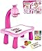 Mesa de pintura por proyección para niños, juguete proyector, dibujo con luz musical, para niños con 3 discos de imágenes diferentes, 12 bolígrafos de colores (rosa)
