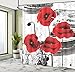 Ambesonne Poppy Flower Shower Curtain, Composition of Blossomings with Grunge Brush Background, Cloth Fabric Bathroom Decor Set with Hooks, 69