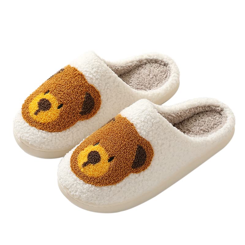 TYFLOVETeddy Bear Slippers for Women/Men/Kids Smiley Face House Slippers Warm Cozy Plush Slip-On Slippers Soft Fuzzy Slippers