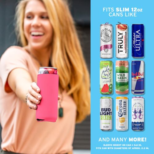 Image of Slim Can Cooler Sleeves (30-Pack) Soft Insulated Slim Can Koolie for White Claw Seltzer & Slim Beer - HTV Blanks for Vinyl Projects - Skinny Can Koolies Bulk - Tall Can Coolies for Slim Cans (Pink)