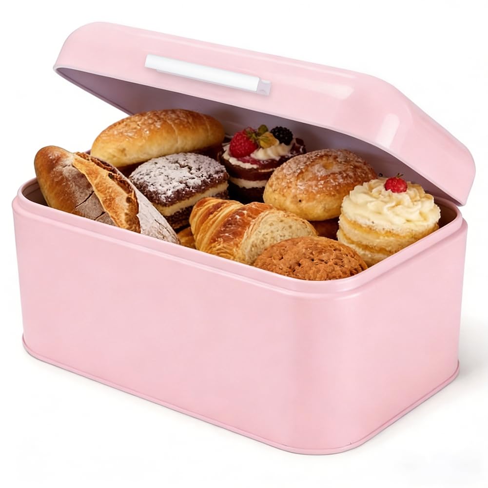 Brotkasten aus Metall,toastbrot aufbewahrungsbox, rosafarbener Brotkasten aus Schmiedeeisen, Aufbewahrungsbox mit Deckel, Retro-Stil, großer Lebensmittelbehälter
