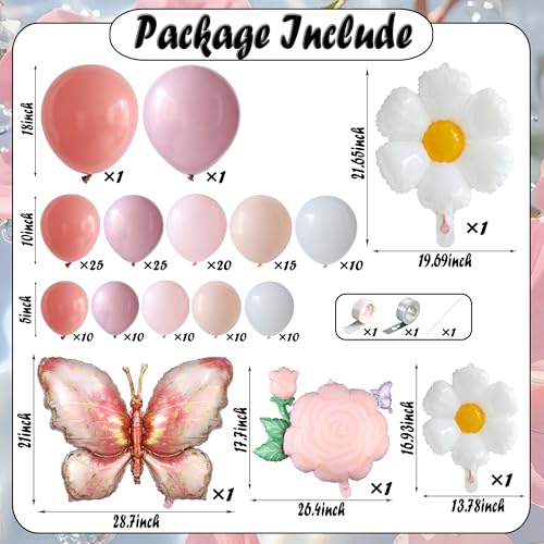 Image of Spring Butterfly Birthday Party Decorations, 154Pcs Daisy Flower Pink Purple Balloons Arch Garland Kit with Butterfly Foil Balloons for Baby Shower Garden Tea Party Wedding Supplies