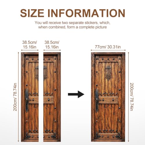 Image of Vintage Wood Door Sticker, Peel & Stick Door Cover, 30.3x78.7in