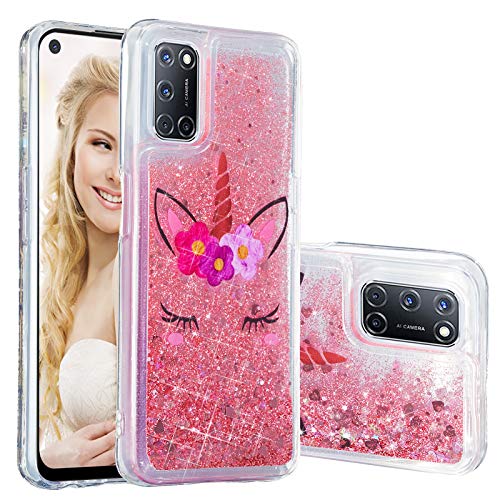 ShinyCase Cover per Oppo A52/A72/A92 Glitter Custodia, Oppo A52/A72/A92 Sabbie Cover 3D Glitter Trasparente Brillantini Sequin Cristallo Copertura Protettiva Case Morbido,Unicorno