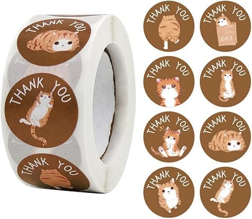 Image of Alokik Enterprise 500 Pcs Thank You Cat Watercolor Sticker Round Thank You Cat Adhesive Sticker for Small Business Wedding Supplies Packing Stickers Gift Wrap (500 in 1 Decorative Stickers Roll)