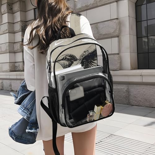 Hummingbird Paper Clear Backpack, PVC Transparent Bag with Large Capacity for Boys, Girls, Men, Women, See Through Bookbag for School Work College Travel4