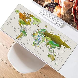 JIALONG Gaming Mouse Mat Desk Office Mouse Pad Large Size Comfortable Mousepad with Personalized Design for Laptop, Computer and PC - White World Map 900x400mm