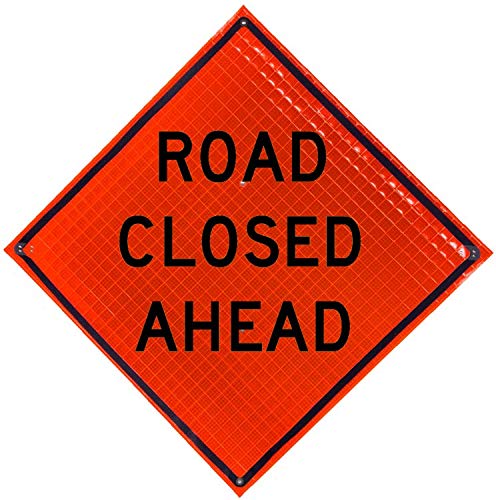 48" Non Reflective Fluorescent Vinyl Orange Roll-Up Traffic Warning Sign. Legend: (Road Construction Ahead