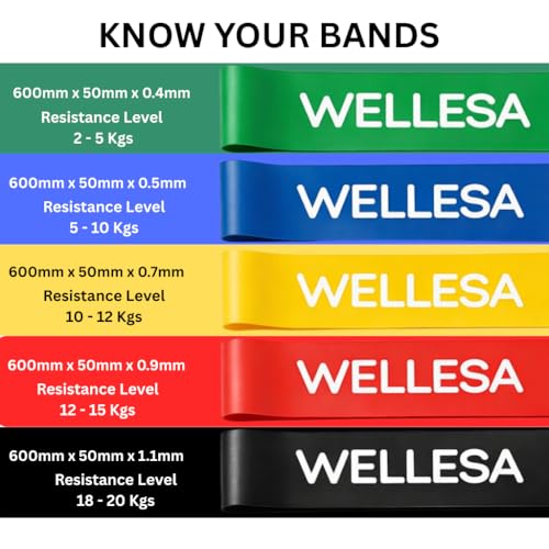 Image of WELLESA Mini Loop Resistance Bands Set of 5 for Men & Women