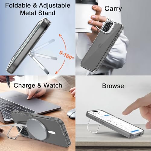 Image of TheGiftKart Hybrid Back Cover Case for iPhone 15 / iPhone 14 Compatible with MagSafe | Built-in Stand | Shockproof Hard Back Case Cover for iPhone 15 / iPhone 14 (PC & TPU, Clear Back, Black Sides)
