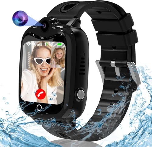 Ruopoem 4G Montre Connectée Enfant, Montre GPS Enfant Tracker avec SIM Appel Vidéo Chat Vocal GPS SOS Réveil Jeux Mode Scolaire Étanche, Montre Telephone...