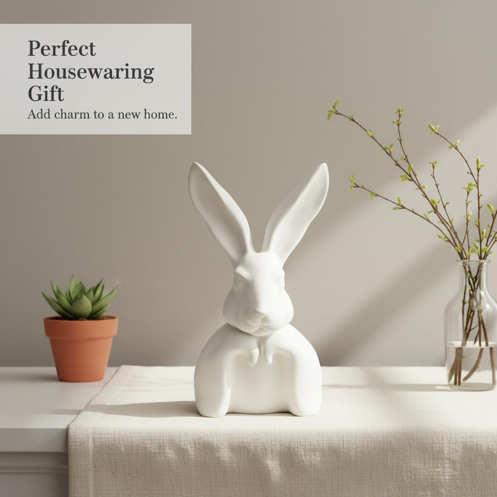 Statuetta Decorativa Coniglio PET, Bianco, 15.5 * 11.5 * 30 cm | Fattura resistente, Elemento Decorativo, Esposizione vetrina, Per proprietari casa