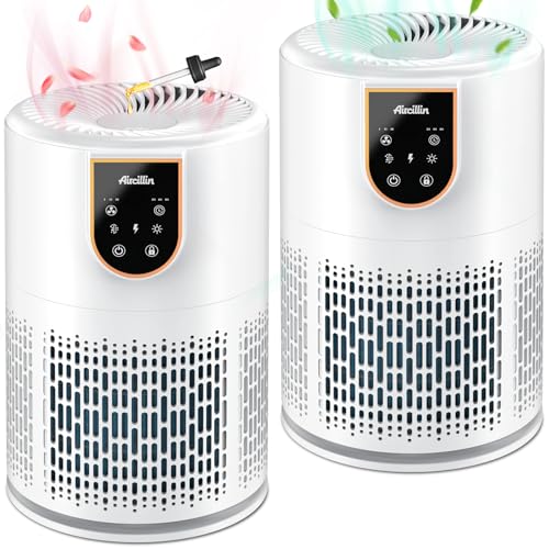 2 Pack Air Purifiers for Home Bedroom,Aircillin H13 True HEPA Filter Air Cleaner Remove 99.97% 0.3 Micron Particles/Smoke/Pet Dander/Pollen/Odor/for Office, Dorm, Apartment, Kitchen (AP0801)