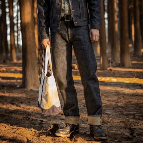 Men’S Casual Straight Cut Heavyweight Selvedge Denim Full Length Jeans Button Fly Mid Waist Rugged Style Daily Wear2